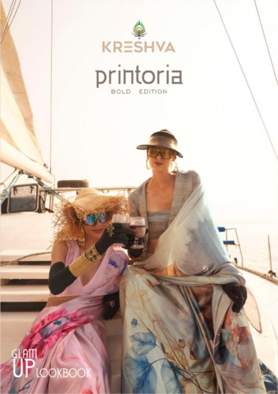 kreshva printoria series 4477 to 4485 korean satin hit design saree in wholesale surat