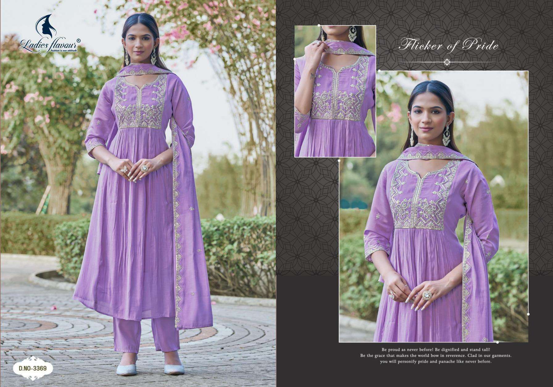 ladies flavour 3367-3370 mul chanderi full stitch big size combo suit in wholesale surat