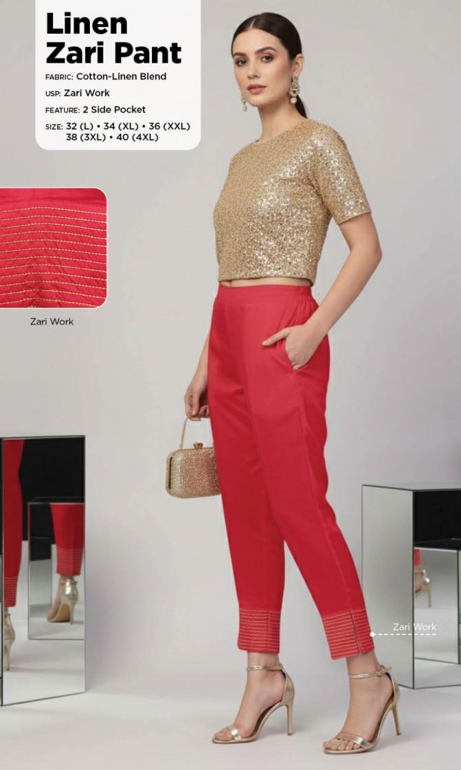 linen zari luxury cotton with silk look readymade pant
