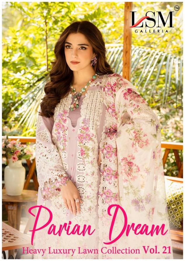 lsm galleria parian dream heavy lawn collection vol 21 series 2101 to 2106 lawn pakistani suit in wholesale surat