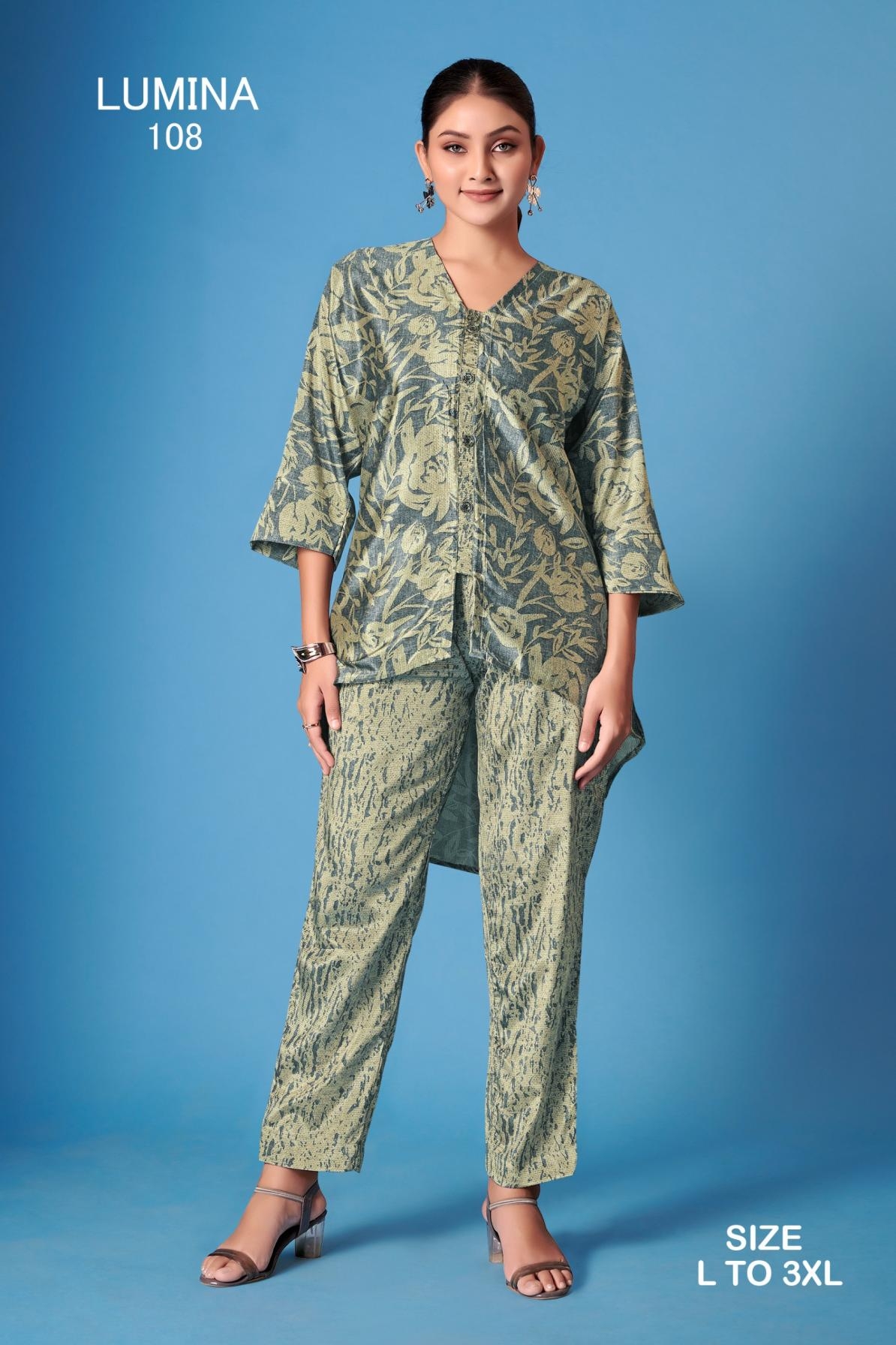 lumina series 101-111 crape silk readymade casual wear co ord set for women