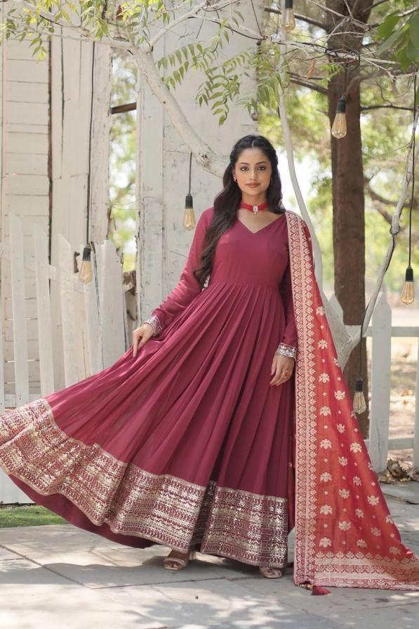 lw 9184 readymade ethnic style faux georgette gown with dupatta