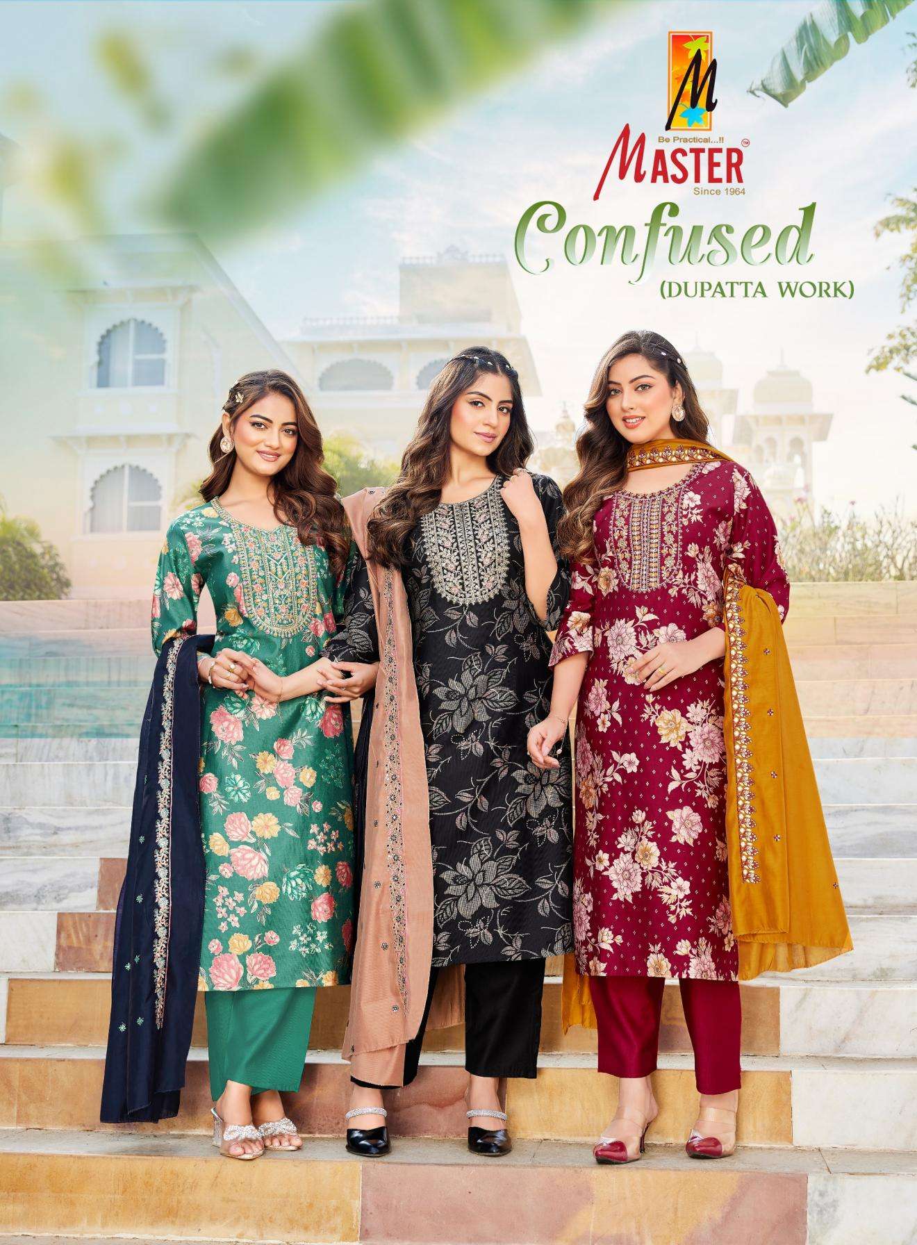 master confused series 1001 to 1010 gadhwal discharge print full stitch suit in wholesale surat