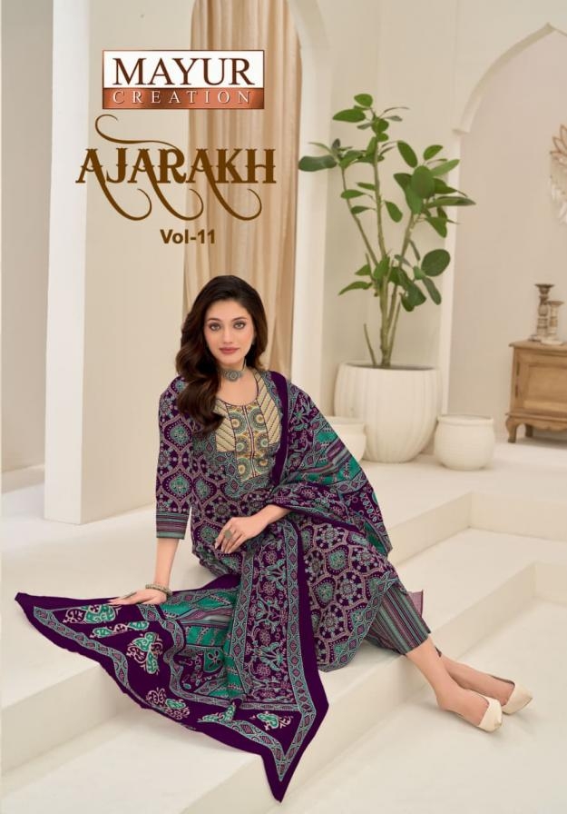 mayur creation ajarakh vol 11 series 11001-11010 Pure Cotton wholesale suit 