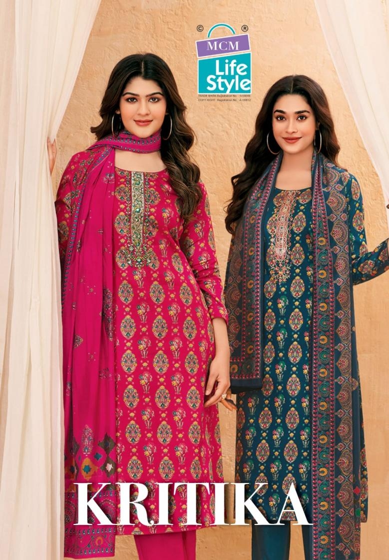 mcm lifestyle kritika series 009 to 016 jam satin unique suit in wholesale surat