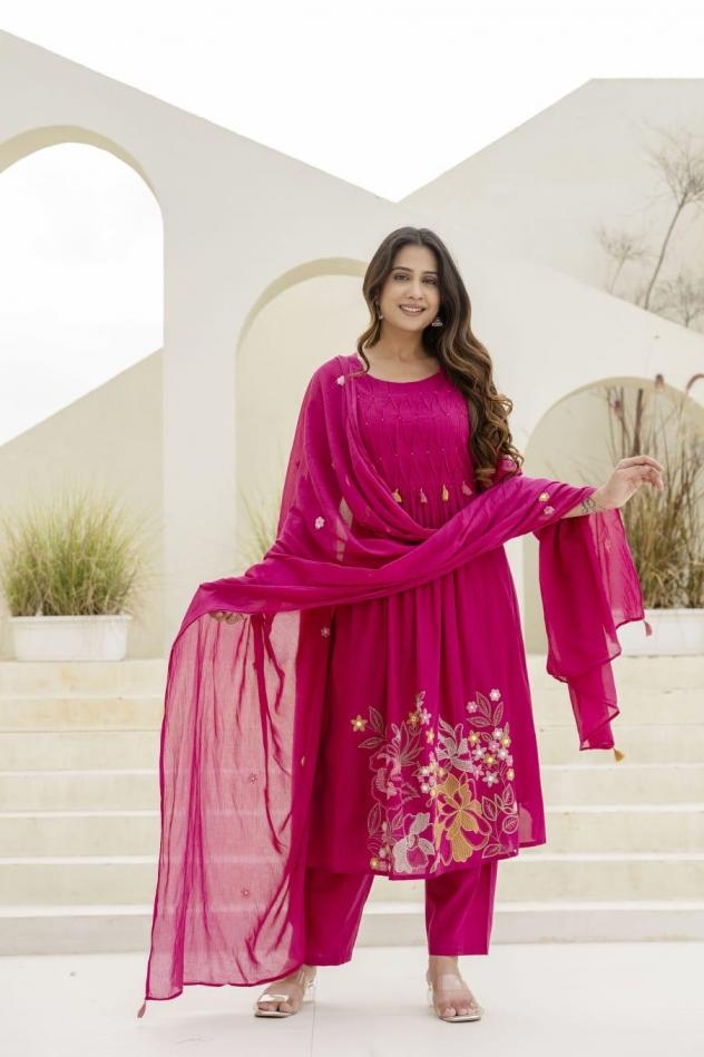 modern cotton beautyful embroidery work readymade combo set 3pcs dress