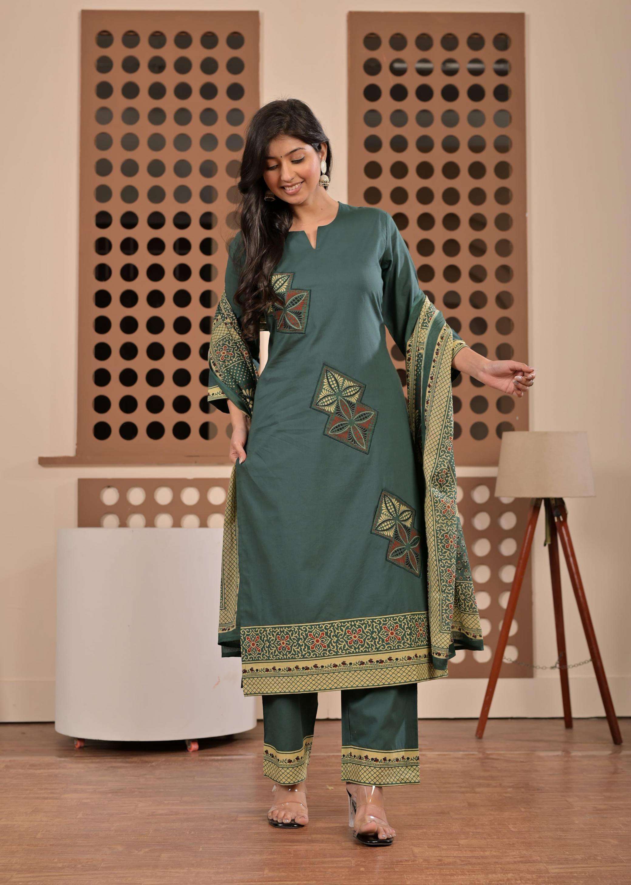 modern cotton fully stitch unique combo set kurti pant dupatta