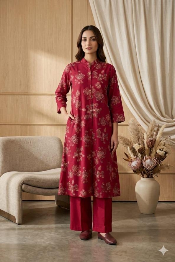 modern vartican discharge a-line pattern with pockets kurti with palazzo combo set