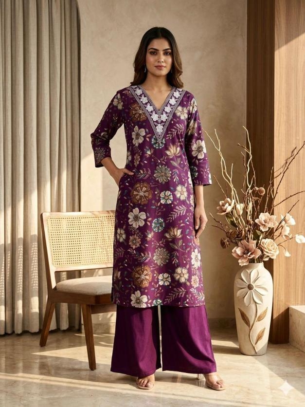 modern vatican discharge readymade v neck kurti with palazzo combo set