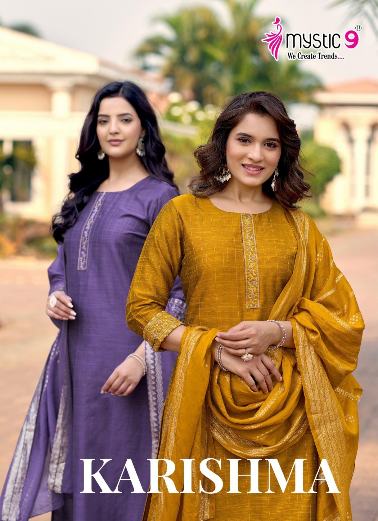 mystic9 karishma vol 1 series 1001-1008 banglore silk readymade suit 