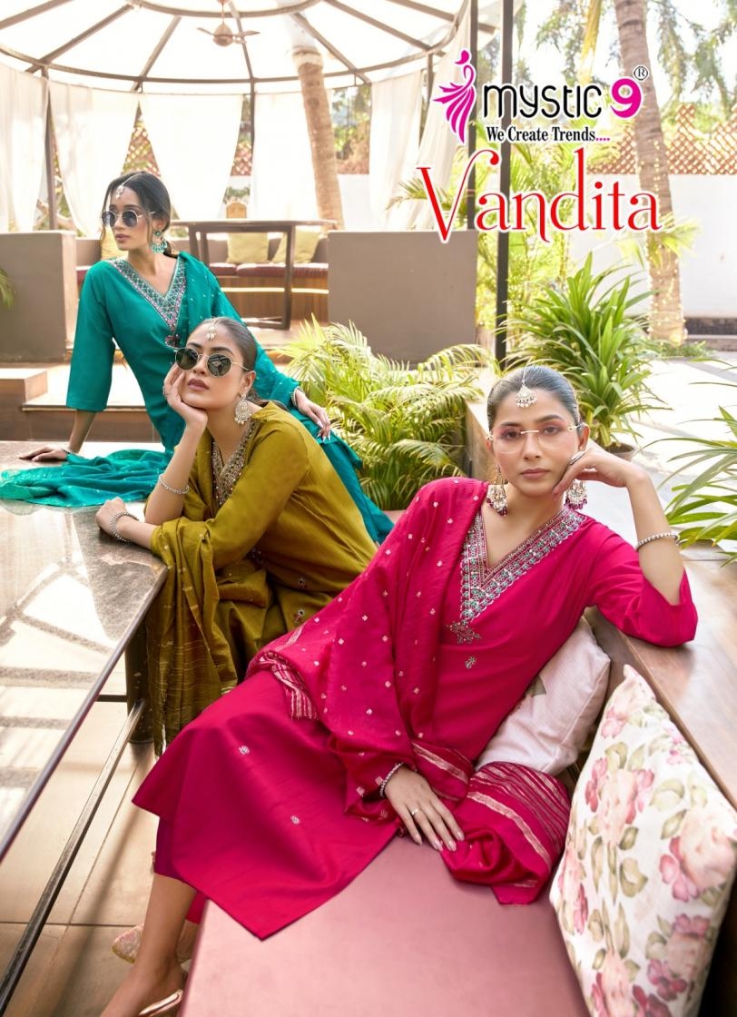 mystic9 vandita vol 1 series 1001-1008 dyed vertican wholesale suit 