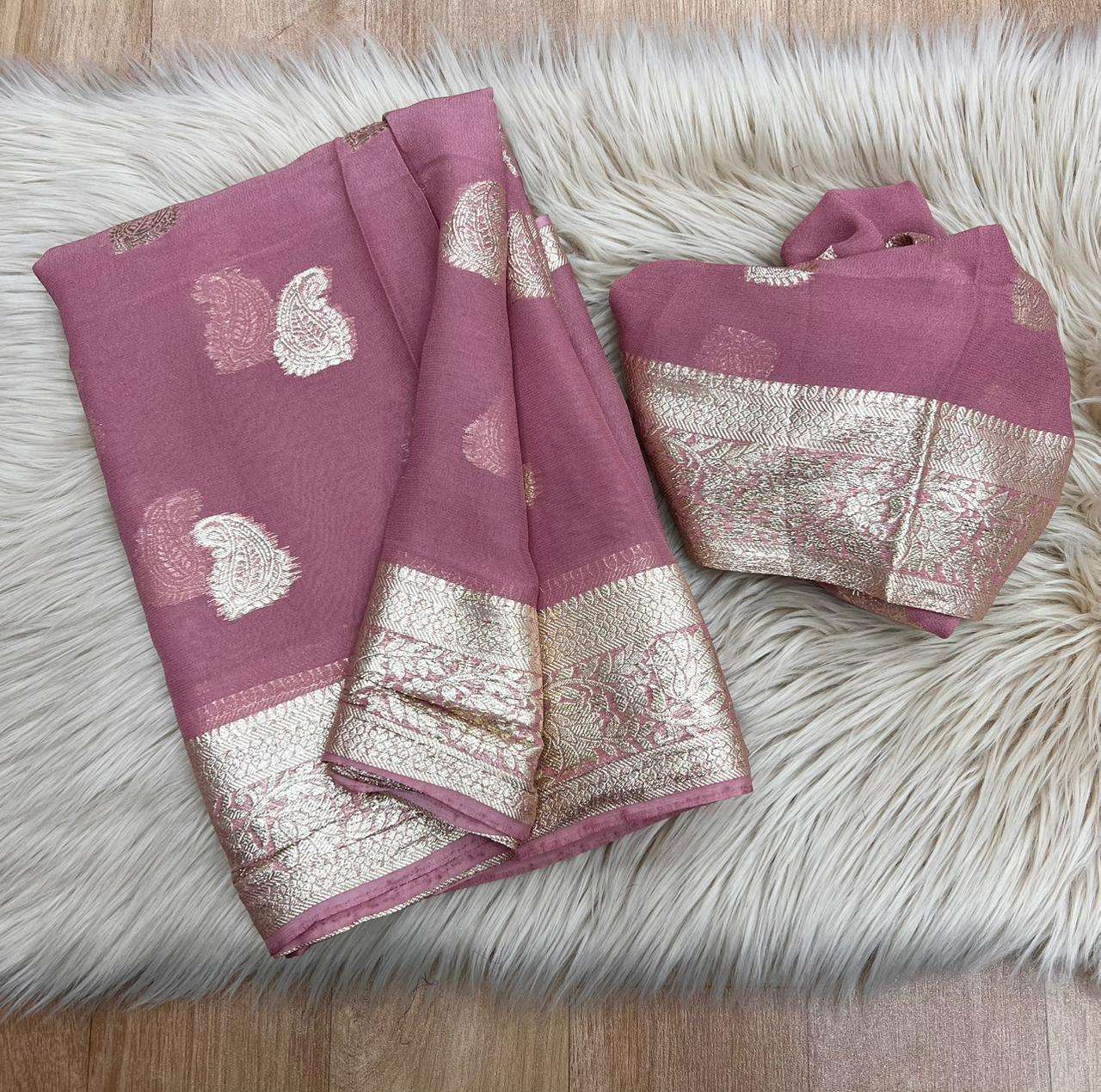 New Arrivals 028 Pure Viscose Georgette Saree With Fancy Zari & Fancy Jacquard Border