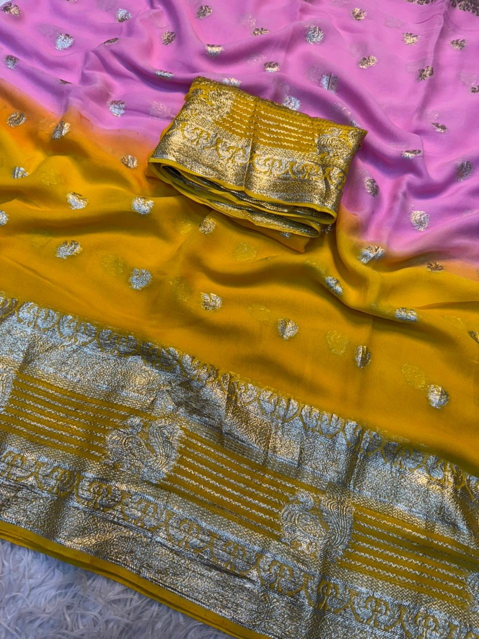 New Arrivals 2026 Pure Viscose Georgette Saree With Fancy Zari & Fancy Jacquard Border