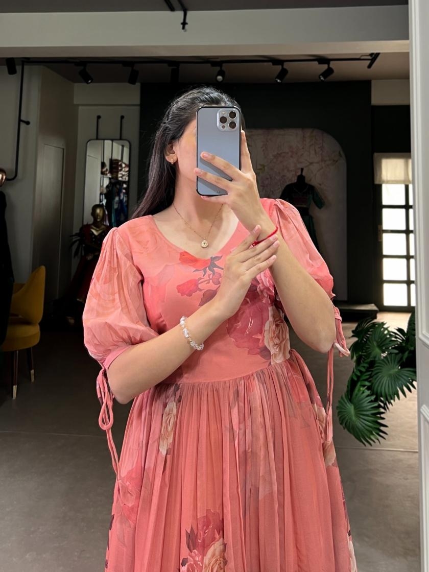 nnk4514 fully stitch georgette floral printed stylish long kurtis