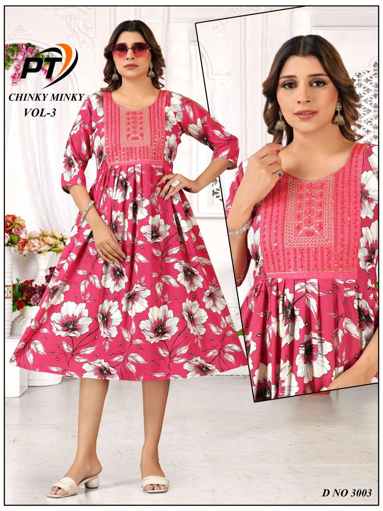 padmavati chinky minky vol 3 series 3001 to 3015 rayon full stitch big size kurti in wholesale surat