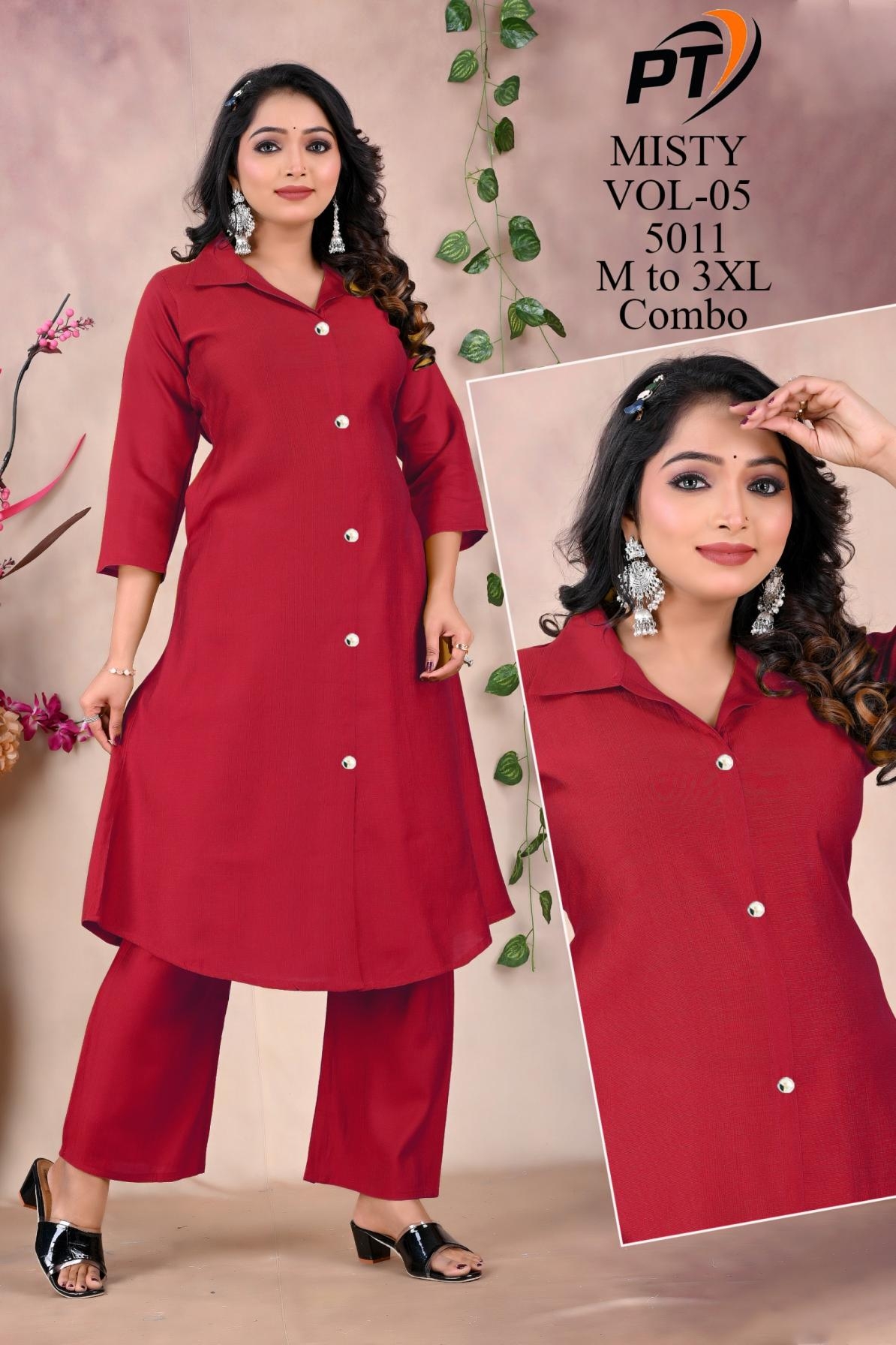 padmavati misty vol 5 series 5001-5012 vertican kurti with bottom