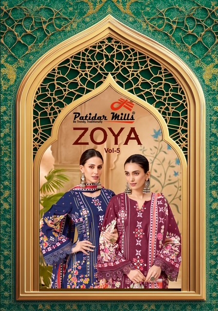 Patidar Mill Zoya vol 5 series 5001-5008 Pure Cotton wholesale readymade suit 