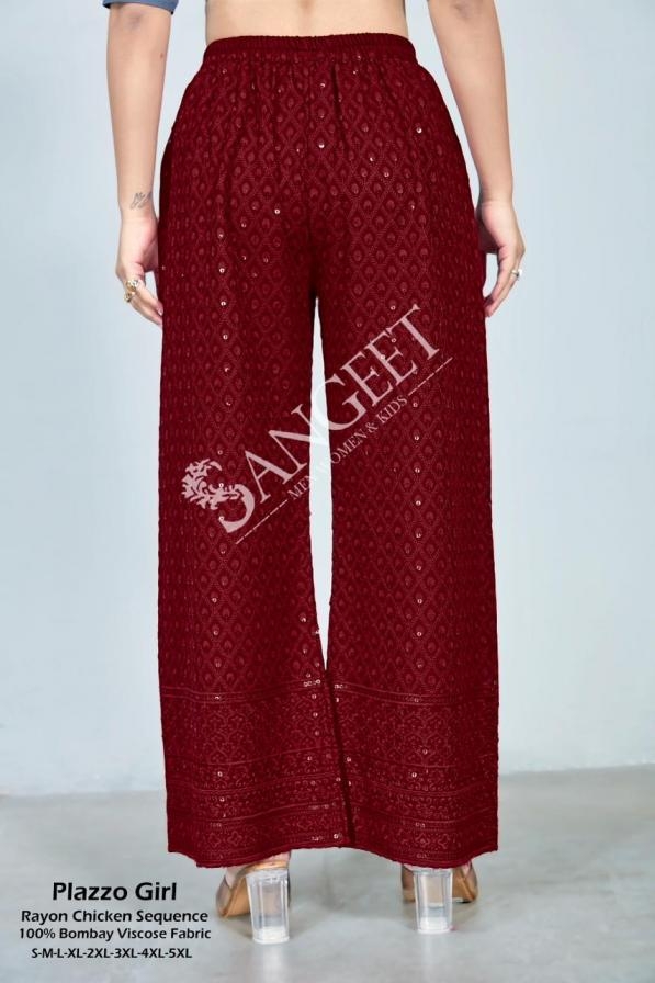 plazzo girl fully stitch colours rayon chicken sequence big sizer viscose plazzo online