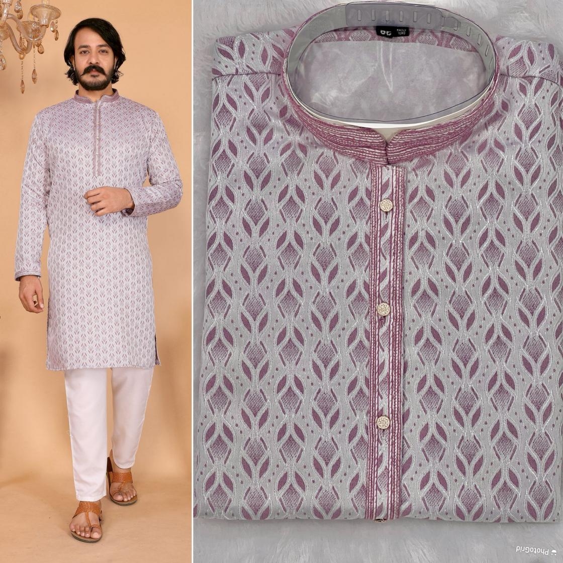 pr barati full stitch jacquard silk classic unique mens kurta with pajama in wholesale surat