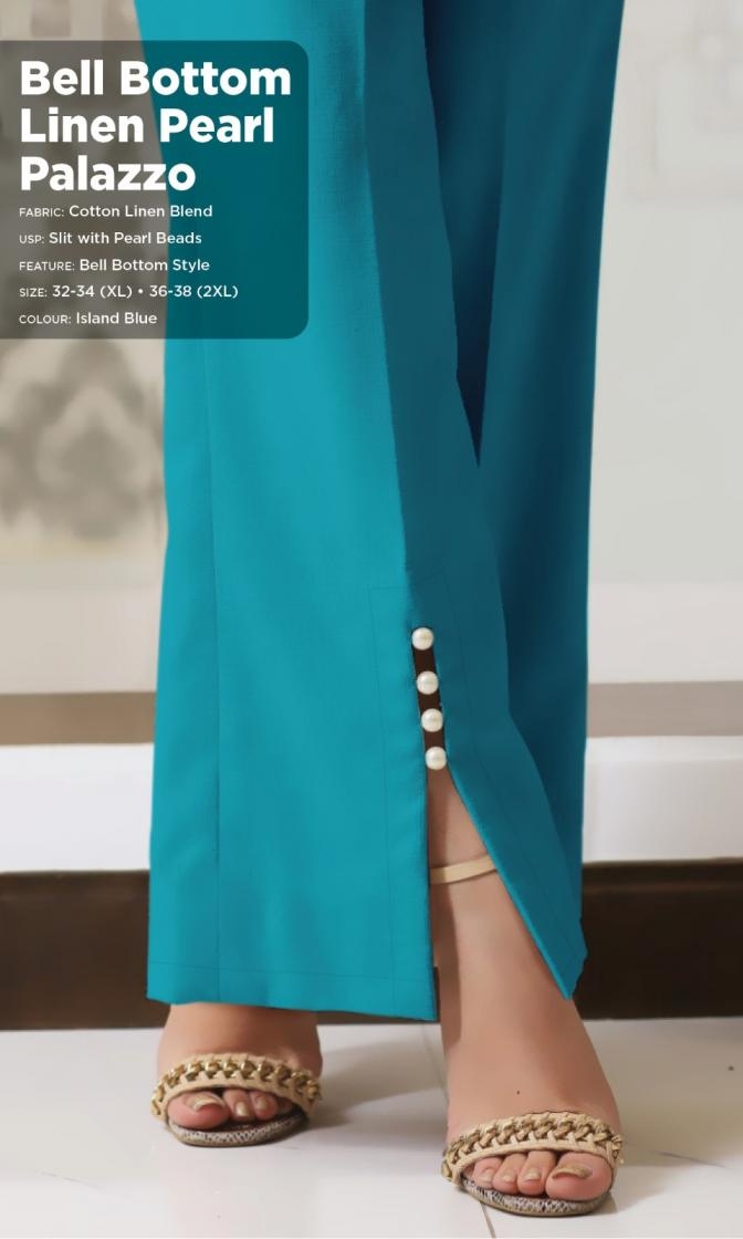 pr bell pretty look full stitch cotton linen pearl palazzo in wholesale surat
