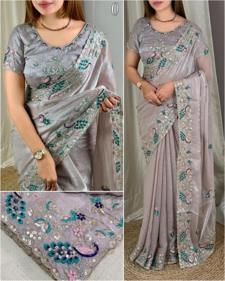 pr gangaur fandy chiffon embroidered work sarees in wholesale surat