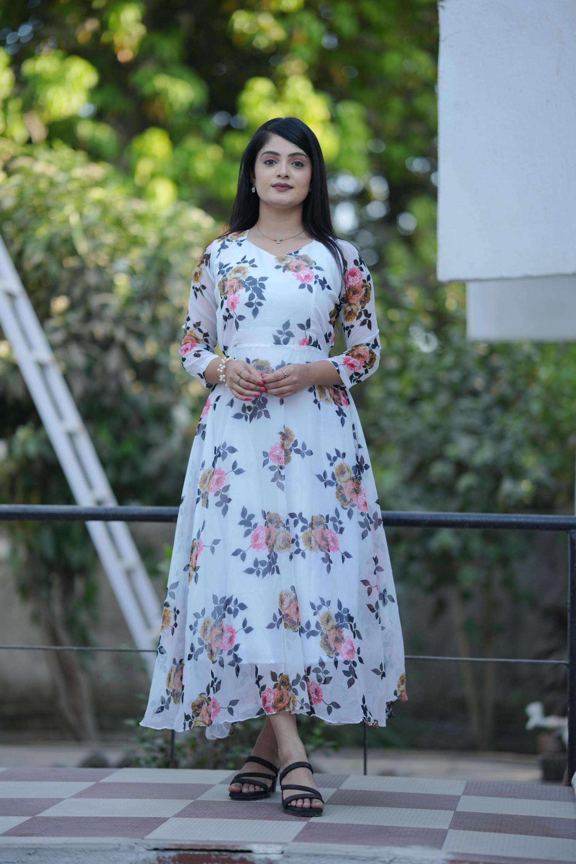 pr grtn8107 readymade weightless floral printed gown in wholesale surat