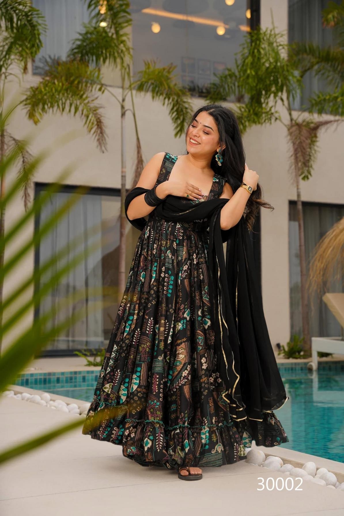 pr lucaya vol 30 series 30001 to 30006 chinon fully stitch big size anarkali gown with dupatta in wholesale surat