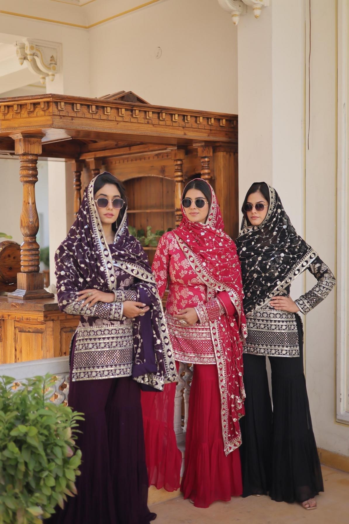 pr lw 9161 readymade stylish viscose jacquard sharara suits in wholeslae surat