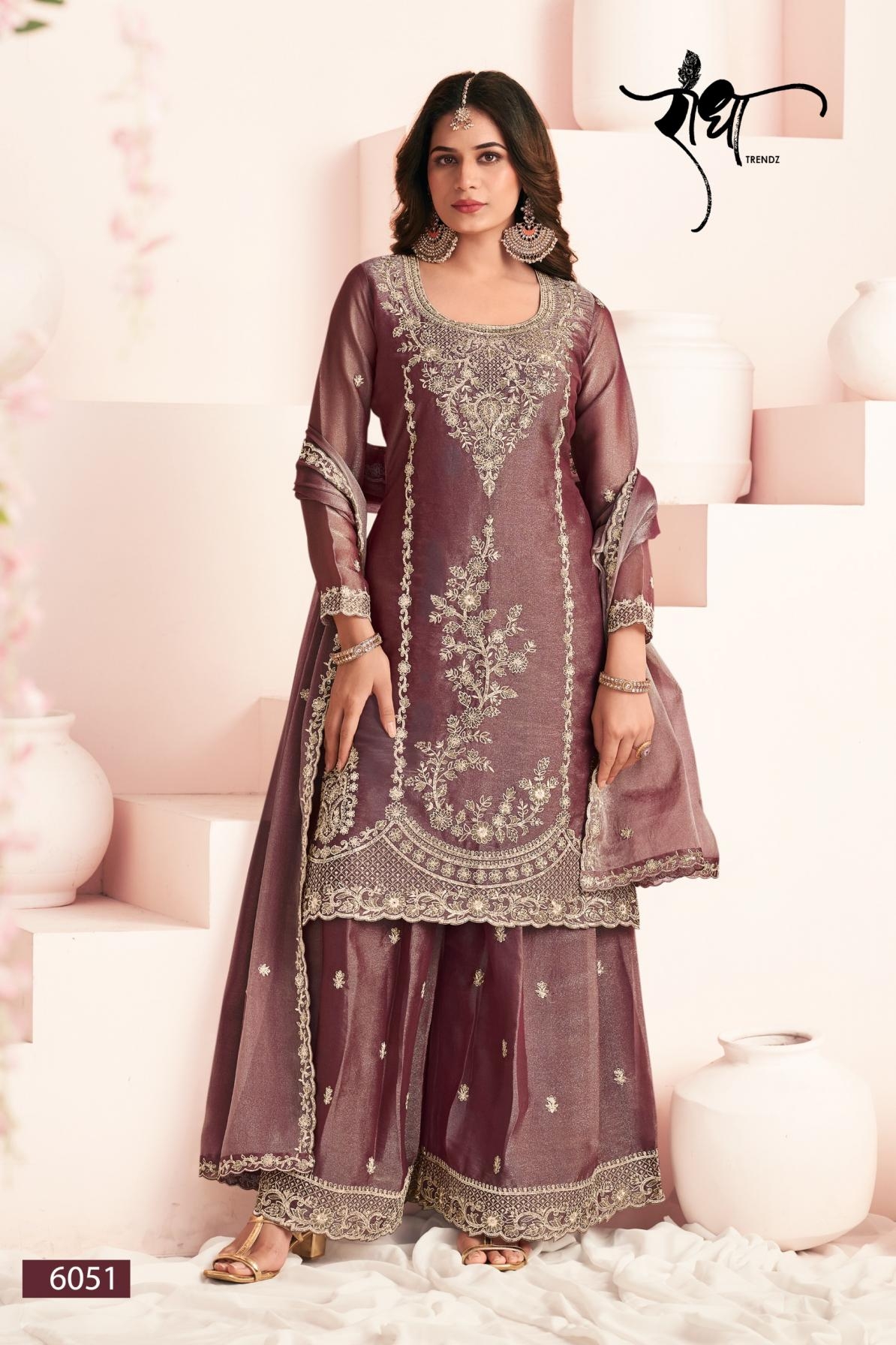 radha trendz haseena series 6051 to 6054 moss silk fully stitch designer plazzo suits in wholesale surat