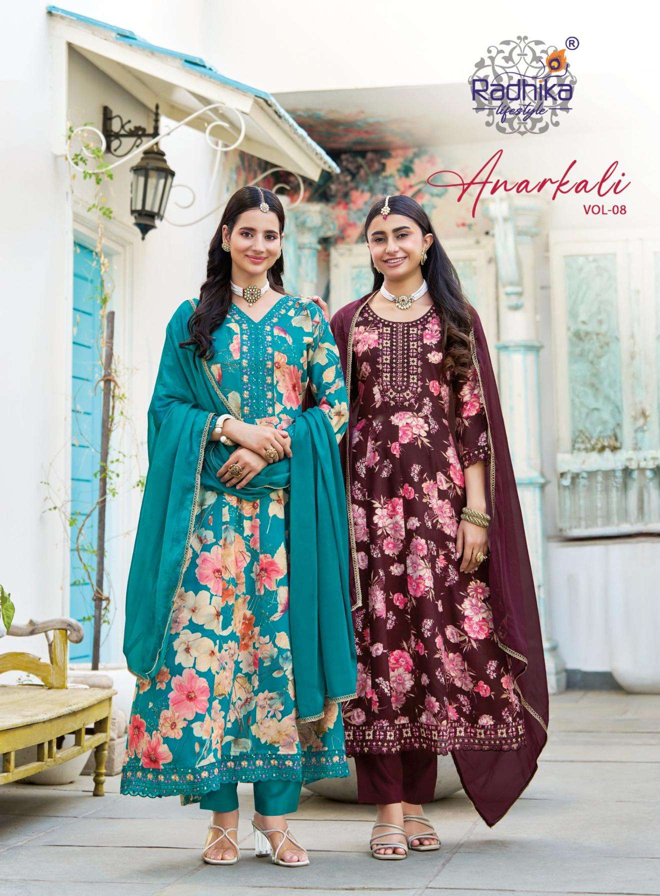 radhika lifestyle anarkali vol 8 series 8001-8006 rayon wholesale readymade suit 