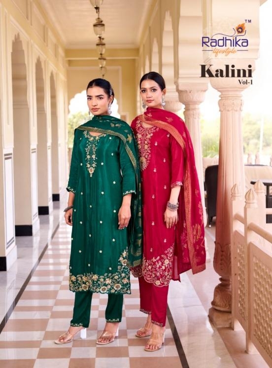 radhika lifestyle kalini vol 1 series 1001 to 1006 silk full stitch big size designer suit in wholesale surat
