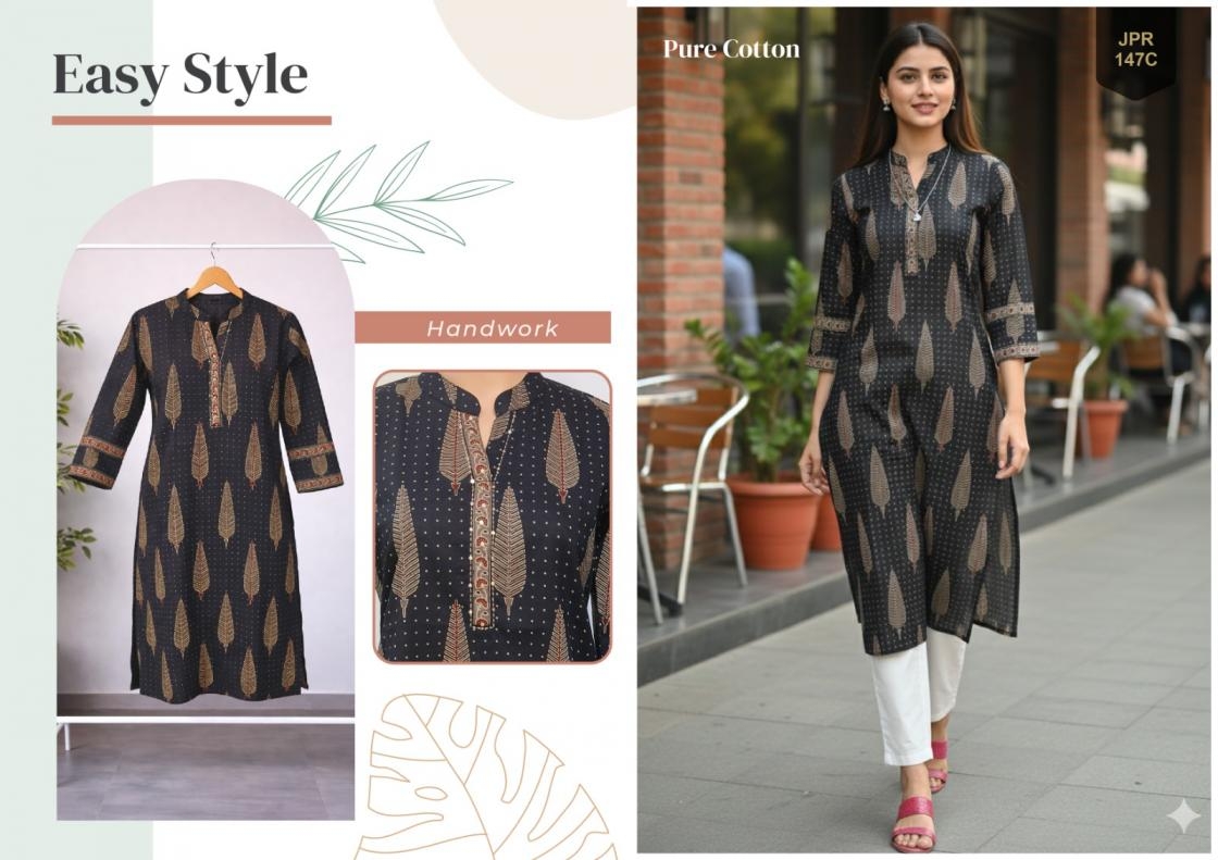 rajnandini alisa series 146 to 149 cotton jaipuri printed readymade kurti in wholesale surat