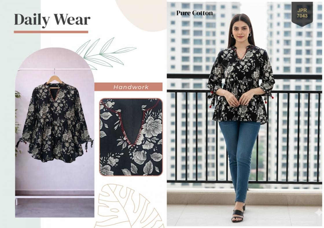 rajnandini avni series 7036 to 7043 fully stitch cotton western tops in wholesale surat