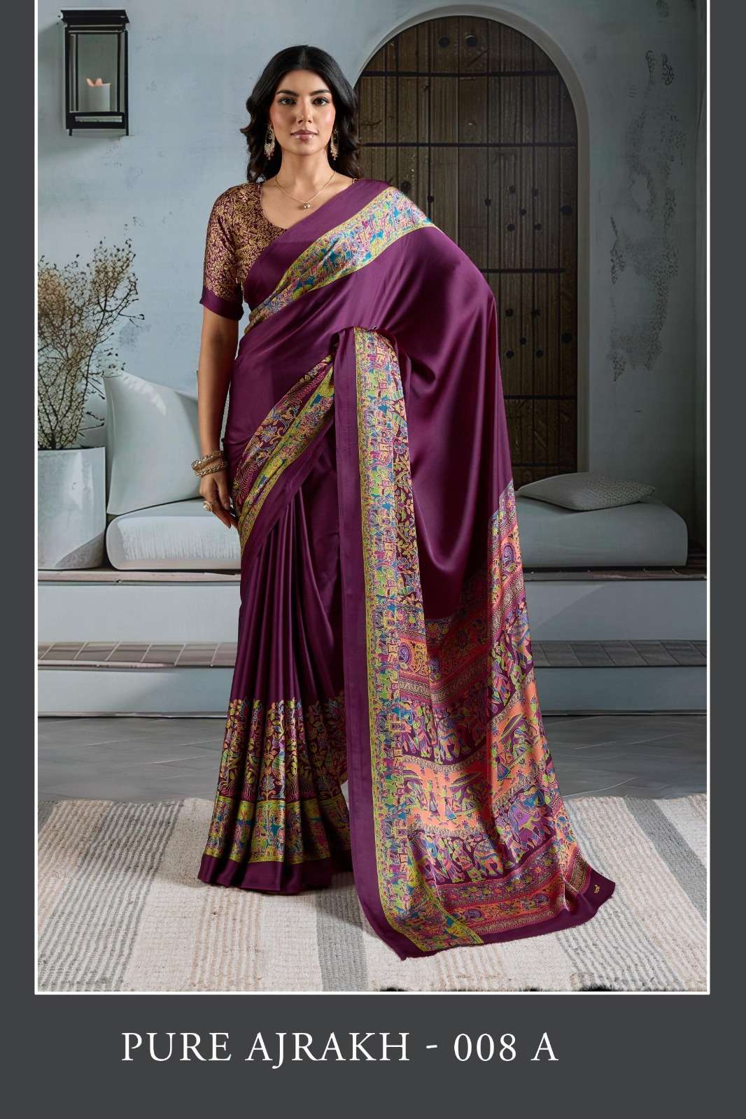 Rajtex Pure Ajrakh Modal Satin Ajrakh Print Saree