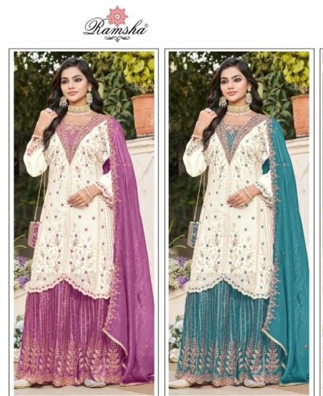 ramsha r 1560-1564 nx crunchy readymade modern pakistani sharara suits