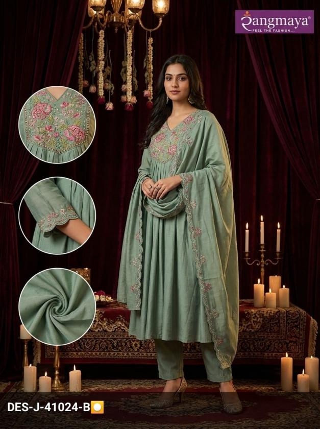 rangmaya fashion series 41022-41024 mul chanderi readymade suit 