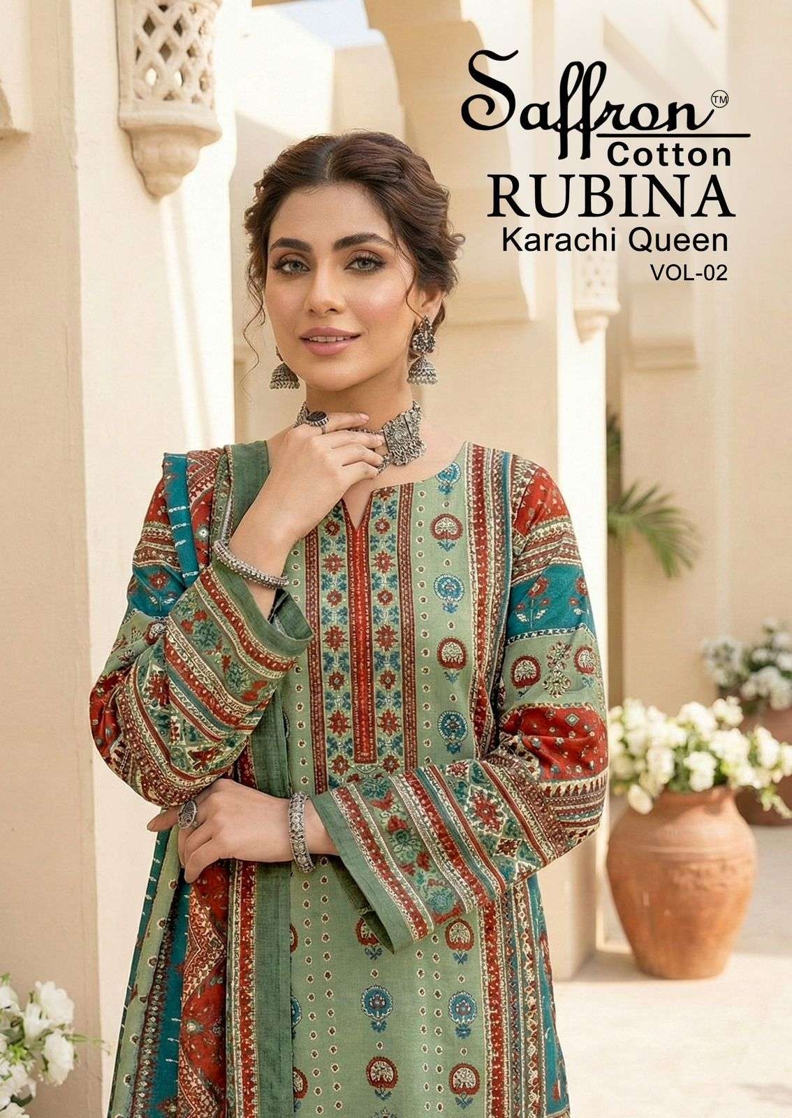 Saffron Cotton Rubina karachi queen Vol-2 series 2001-2008 pure soft cotton readymade suit