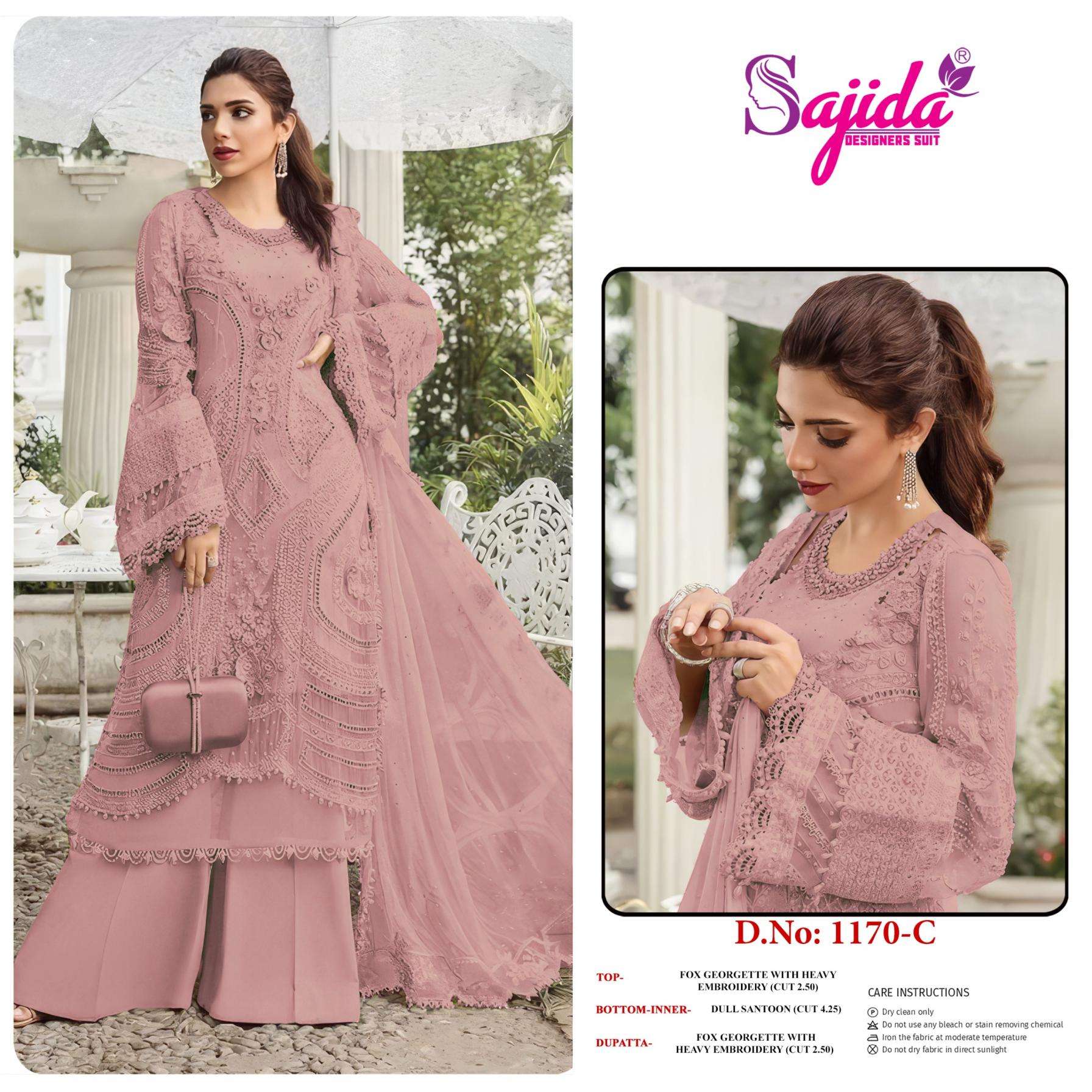 sajida designer 1170 A to D full stitch fox georgette designer big size pakistani suit in wholesale surat