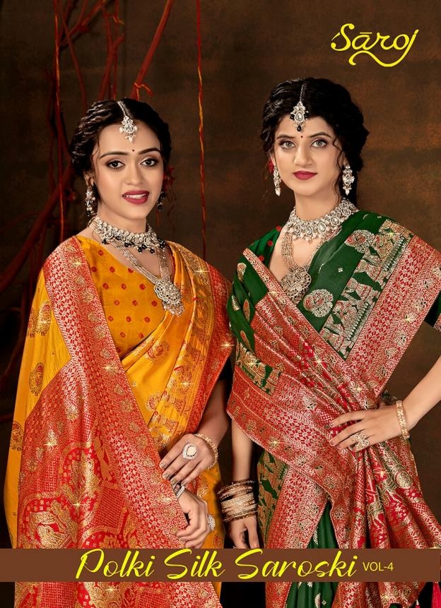 Saroj Polki Silk saroski vol.4 series 1001 to 1006 50*600 silk saree in wholesale surat