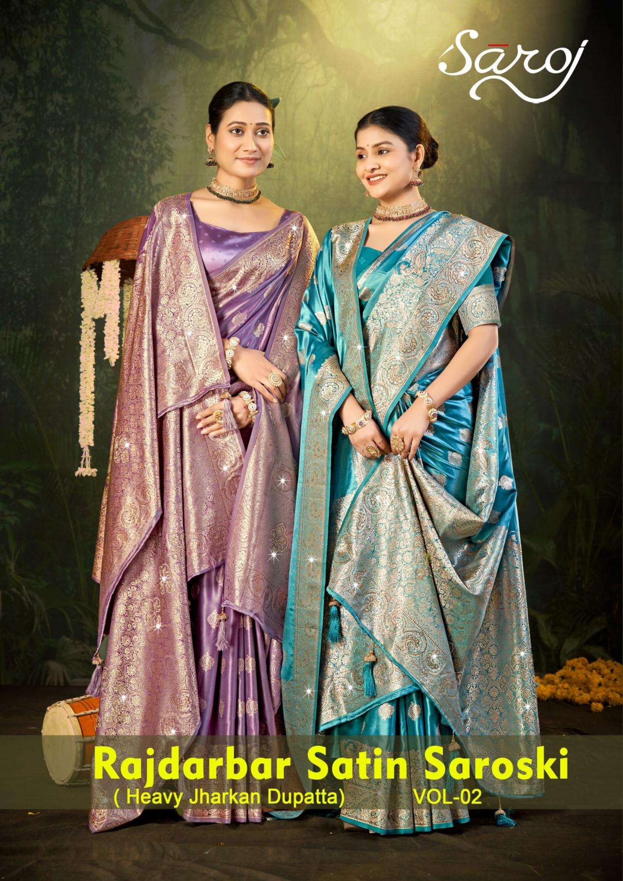 Saroj Rajdarbar satin saroski vol.2 series 1001 to 1004 Satin silk saree in wholesale surat