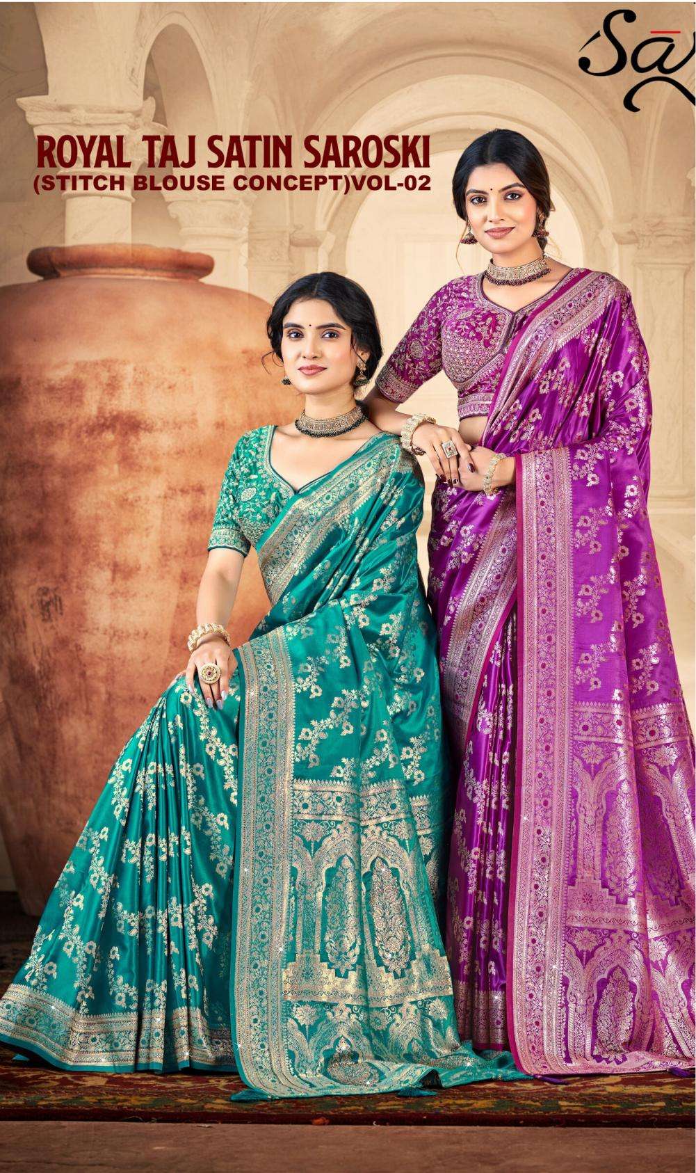 Saroj Royal Taj Satin saroski vol.2 series 1001 to 1004 Satin silk saree in wholesale surat