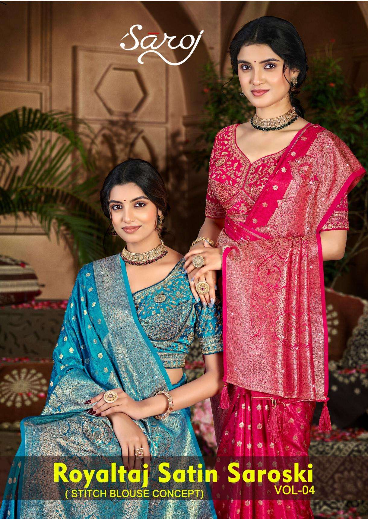 Saroj Royal Taj Satin saroski vol.4 series 1001 to 1004 Satin silk saree in wholesale surat