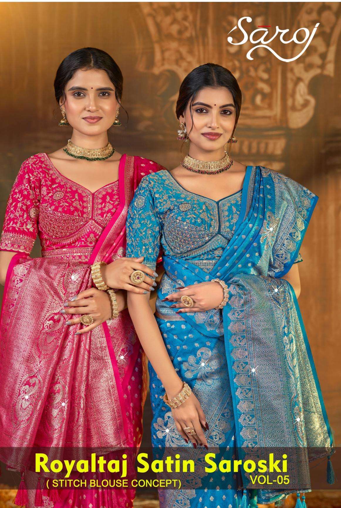 Saroj Royal Taj Satin saroski vol.5 series 1001 to1004 Satin silk saree in wholesale surat