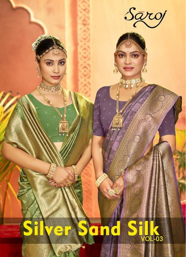 Saroj Silver sand silk vol.3 series 1001 to 1004 50*600 Silk Saree in wholesale surat