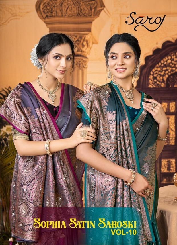 Saroj Sophia Sattin swarovski vol 10 series 1001-1005 Satin silk saree