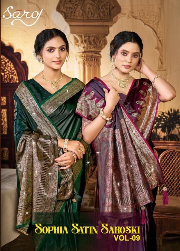 Saroj Sophia Sattin swarovski vol 9 series 1001-1004 Satin silk saree