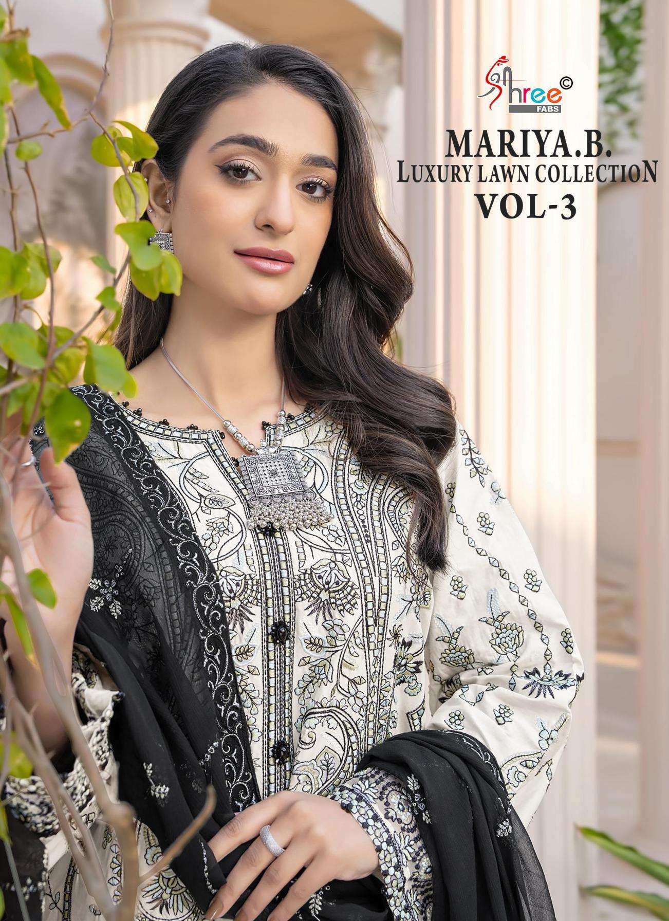 shree fabs mariya b luxury lawn collection vol 3 series 4221-4226 pure cotton wholesale suit