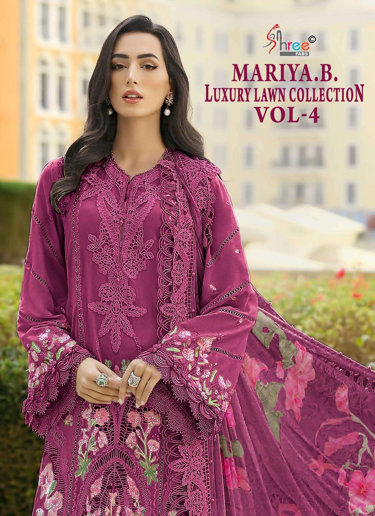 shree fabs mariya b luxury lawn collection vol 4 series 4241-4246 pure cotton wholesale suit