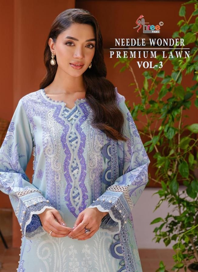 shree fabs needle wonder premium lawn vol 3 series 4161 to 4168 cotton pakistani suits in wholesale surat