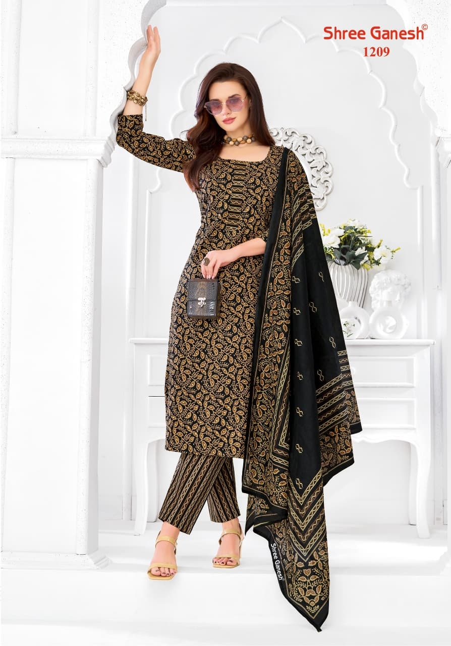Shree Ganesh Samaiyra Ajrak Vol-1 series 1201-1212 cotton wholesale readymade suit 